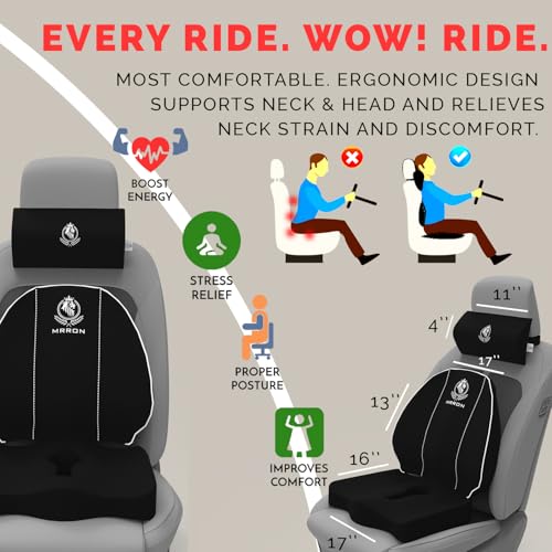 Image of MRRON Neckrest Back Support or Coccyx Orthopaedic Cushion for Long Sitting Universal fit with Ergonomic Design Made by High Density Memory Foam Used for Car or Office Chairs. (Black, Spine Support)
