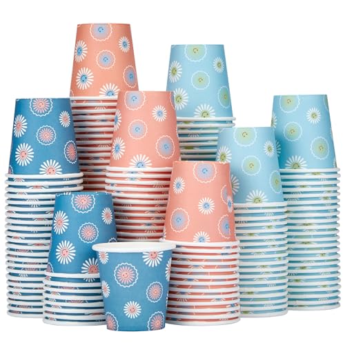 SIUQ 300 Pack 3 oz Paper Cups Disposable Bathroom Cups Small Mouthwash Cup Hot/Cold Beverage Drinking Cups Mini Paper Cups for Bathroom Birthday Party Travel Events Picnic BBQ (Daisy)