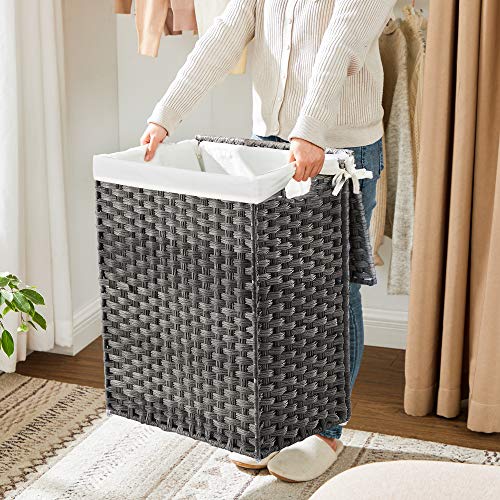 Songmics Handwoven Laundry Hamper, 23.8 Gal (90L) Synthetic Rattan Clothes Laundry Basket With Lid And Handles, Foldable, Removable Liner Bag, Gray Ulcb51Wg #TOP4