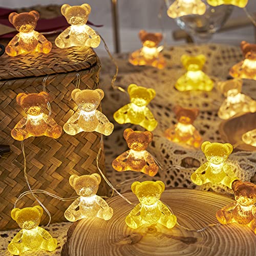 JASHIKA Teddy Bear String Lights Bear Fairy Decorative Lights Kids Party Suppliers 8.5ft 20LED Battery Operated Novelty Lighting Bedroom Wedding Camping Tent Baby Shower Birthday Party Christmas
