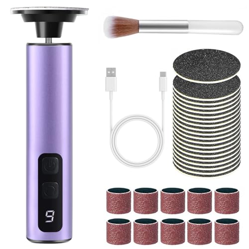 Lima Electrica Pies Durezas, 2 En 1 Electrica Aparato De Pedicura Eliminar De Callos, Con 20 Bandejas De Lija, 10 Hojas De Papel De Lija, 1 Brocha De Maquillaje,Callos para Pieles Muertas,Morado