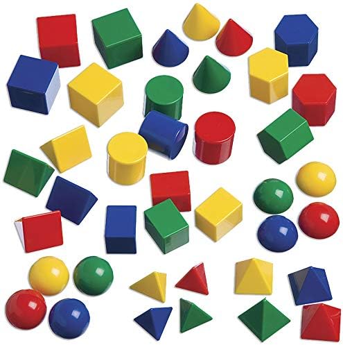 edxeducation Mini Geometric Solids - Set of 40-3D Shapes for Math & Geometry - Multicolored Math Manipulatives for Kids - 10 Different Shapes