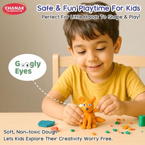 Image of Chanak Moldy Magic Creative Art & Craft Playdough with Foldable Suitcase, Air Dry Clay for Toddlers & Kids Age 3+, Includes 10 Colorful Dough 25gm Each & 13 Sculpting Tools, Non Toxic & Non Sticky
