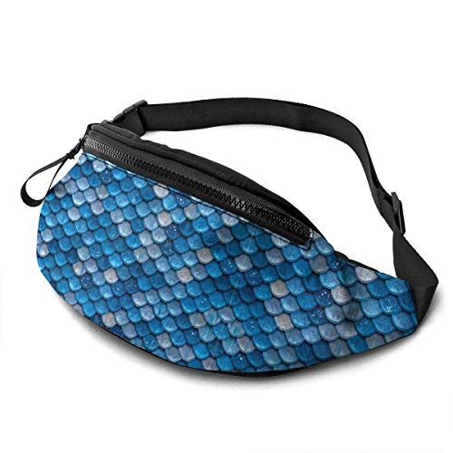 GOSMAO Riñoneras Deportivas,Riñoneras Running con Correa Ajustable,Escamas de Pescado Azul,Bolsos de Gimnasio Bolsos Bandolera para Hombre Mujer