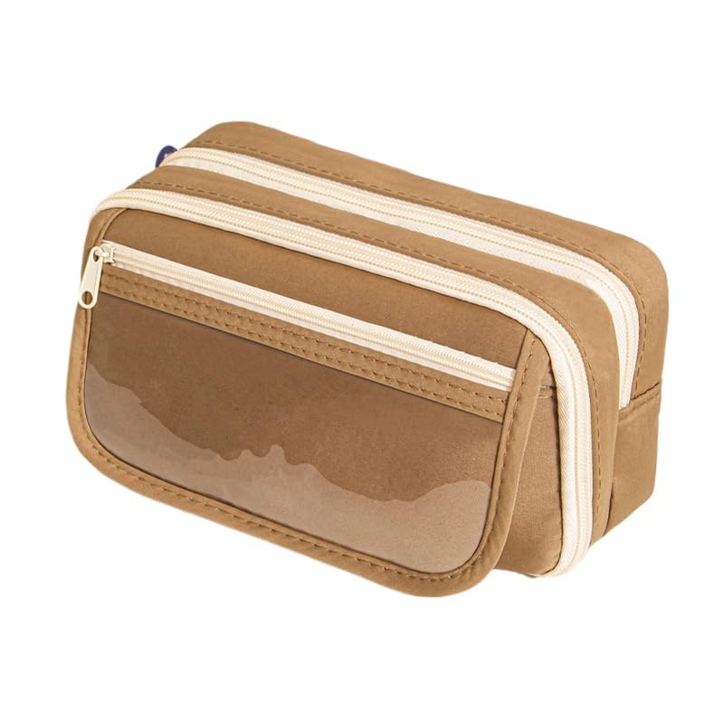 Estojo Escolar, Bolsa Estojo Tecido Oxford de Lápis Grande Capacidade com 9 Divisórios para Estudar Ou Organiza Seu Material de Papelari(Marrom)