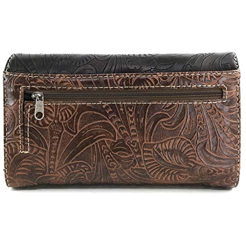 Zelris Floral Western Pu Tooled Leather Turquoise Concho Feathers Crossbody Trifold Wallet4