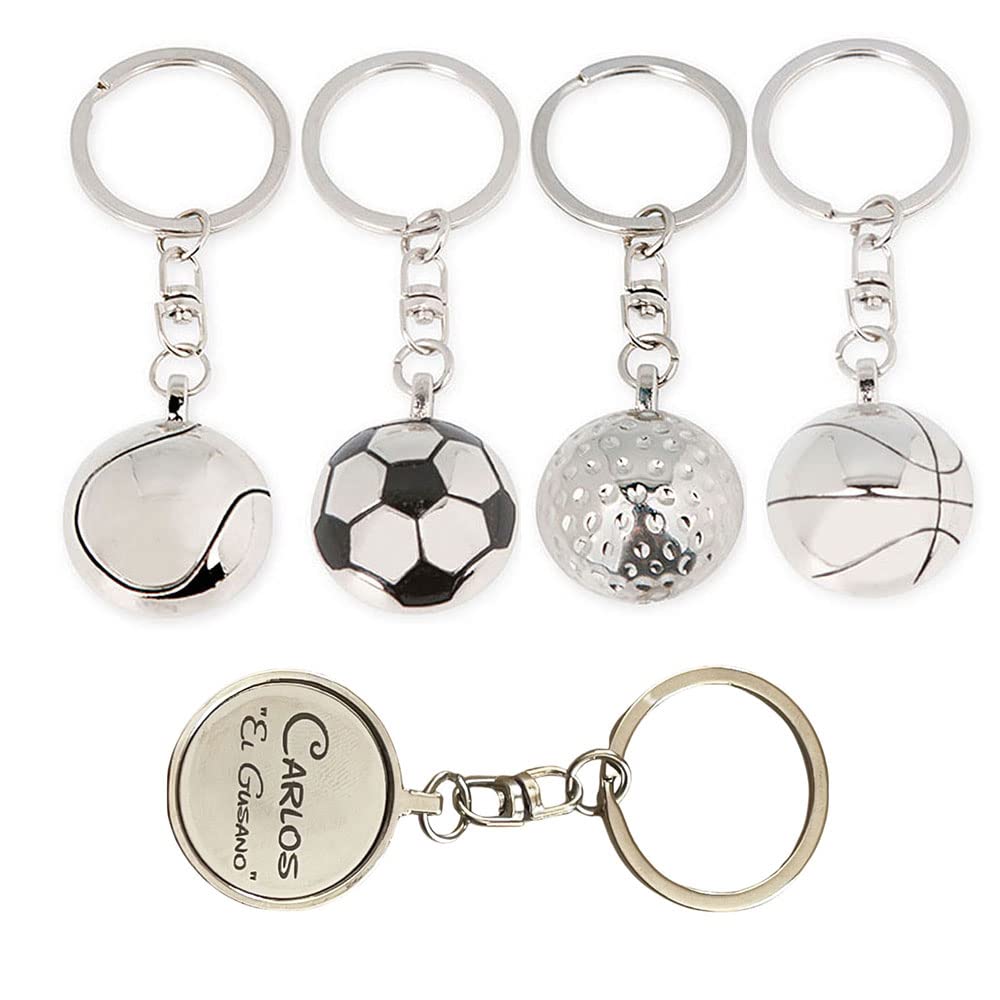 regalo grabado - Llavero Personalizado Pelota de Futbol, Baloncesto, Golf, Tenis | Grabado Permanente | Presentado en Caja Negra Forcada | Metal |