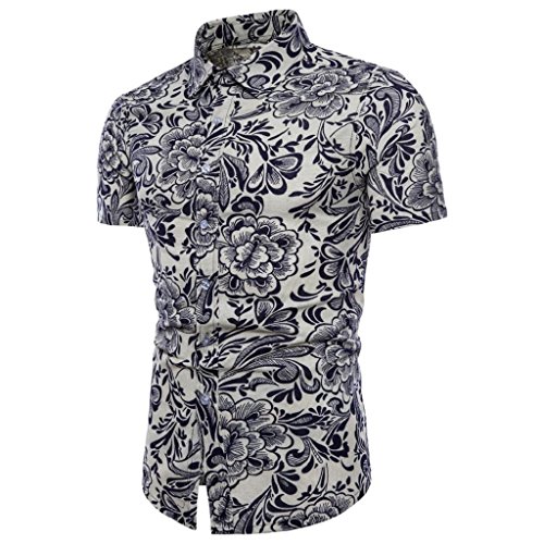 Camisas Hawaianas Hombre Manga Corta 2020 SHOBDW Playa de Verano Camisas Hombres Flores Bohemia Botón Cuello de Solapa Camisas Hombres Baratas Tallas Grandes Casual Blouse Tops(Blanco,M) Cover