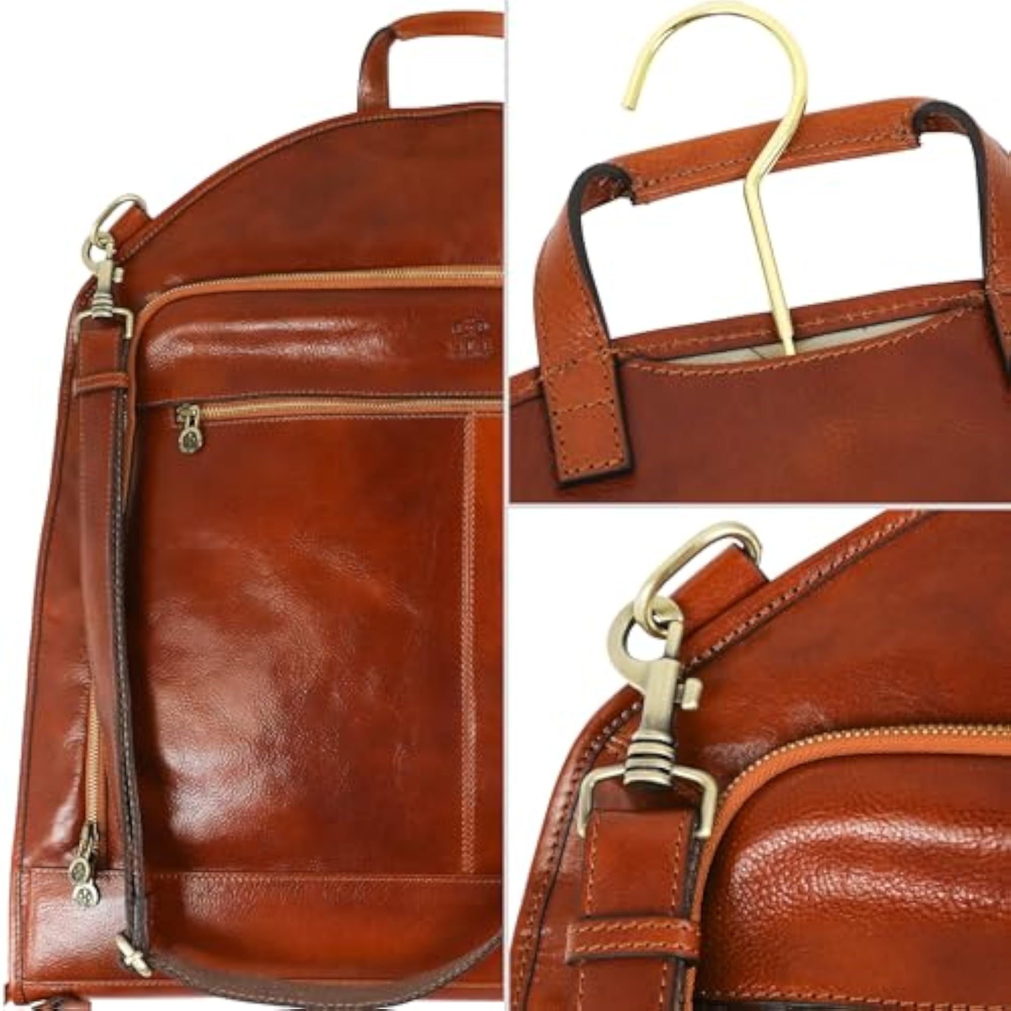 Cognac Leather Garment Bag for Dress Protection