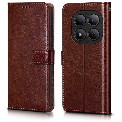 Image of WOW IMAGINE Shock Proof Flip Cover Back Case Cover for Mi Redmi Note 15 5G 2025 | Poco M8 5G (Flexible | Leather Finish | Card Pockets Wallet & Stand | Brown)