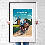Nationcog Paris-Roubaix Monument Cycling Print, Cobbled Classic Poster, Vintage Bike Race Wall Art, French Cycling Decor, Road Cycling Illustration, Roubaix Velodrome Print (Unframed) (9x11)