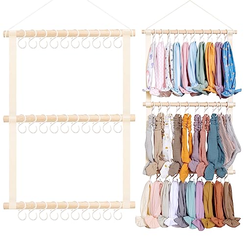Image of POVETIRE Headband Holder Head Bands Organizer for Girls, Baby Headbands Hair Accessories Organizer Storage Wall Hanging Decor for Nursery Toddler Girls Room… (Beige-2)