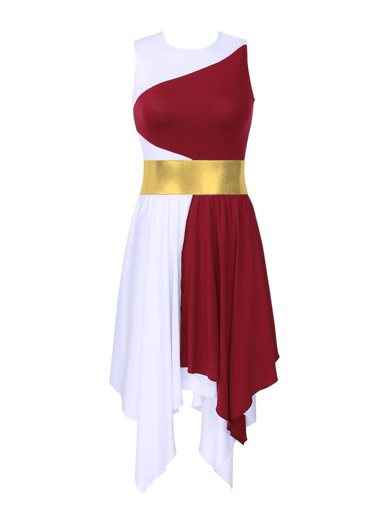 iiniim Women's Sleeveless Liturgical Praise Dance Color Block Irregular Hem Lyrical Worship Dance Dress