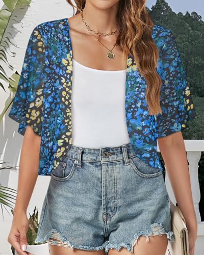 Image of Women Shrug Chiffon Cardigan Open Front Short Sleeve Sheer Bolero for Dress