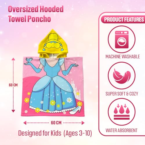 Image of TONY STARK Poncho Towel for Kids, Beach Towel with Hoodie, 60x60cm Travel Towel for 1-7 Years Girls and Boys, Soft Microfiber Sleeved Poncho (Dream Princes)