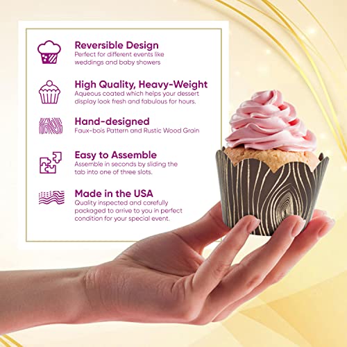 Confetti Couture- Cupcake Wrappers , Wood Grain- Woodland Cupcake Wrappers, Wild One Woodland Birthday Decorations, Cupcake Party Supplies For Baby Shower, Weddings, Birthday Party Decor -36 Count #TOP4