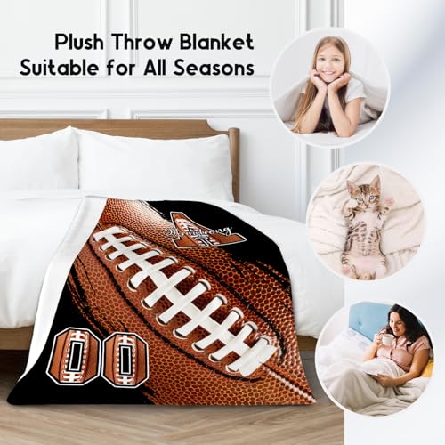 Custom Football Blanket, Soft Sport Throw Gifts with Name, Cozy Flannel Throw Blankets for Couch Sofa, 40"x50" Gift for Boys Girls