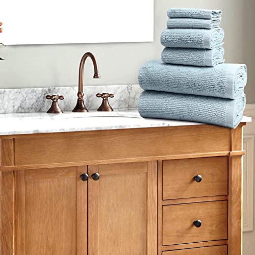 Ny Loft 100% Cotton Quick Dry Bath Towel Set | Textured Bathroom Towels | Highly Absorbent And Durable Bath Towels | Greenwich Collection (4 Pack Bath Towel, Sky Blue) #TOP4