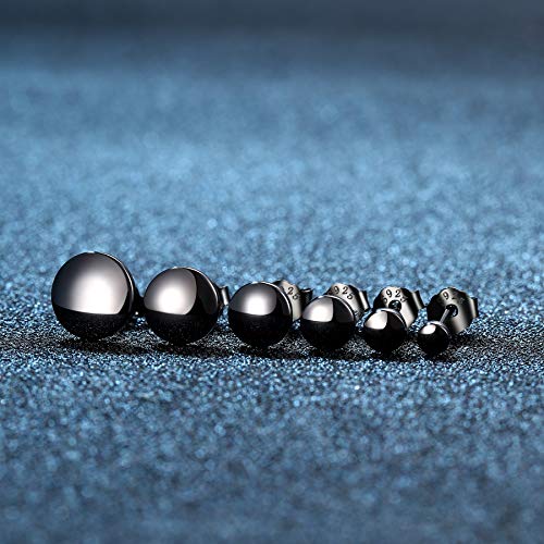 Black Stud Earrings for women 925 Sterling Silver Dot Studs 3mm-8mm Options, Flat Round Disc Earring for men Hypoallergenic Jewelry4