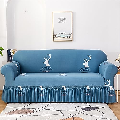 Printed Sofa Cover for 1/2/3/4 Seater Furniture Blue Deer Design Stretch Slipcovers Armchairs Universal Recliner Chair Covers Protective Corner 190 230cm