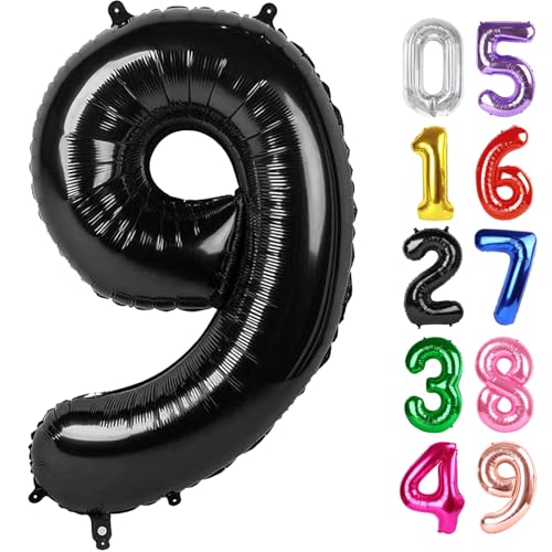 Image of Black Number 9 Balloon 40 Inch, 9th Birthday Party Decorations, Giant 9 Foil Balloon for Party Supplies