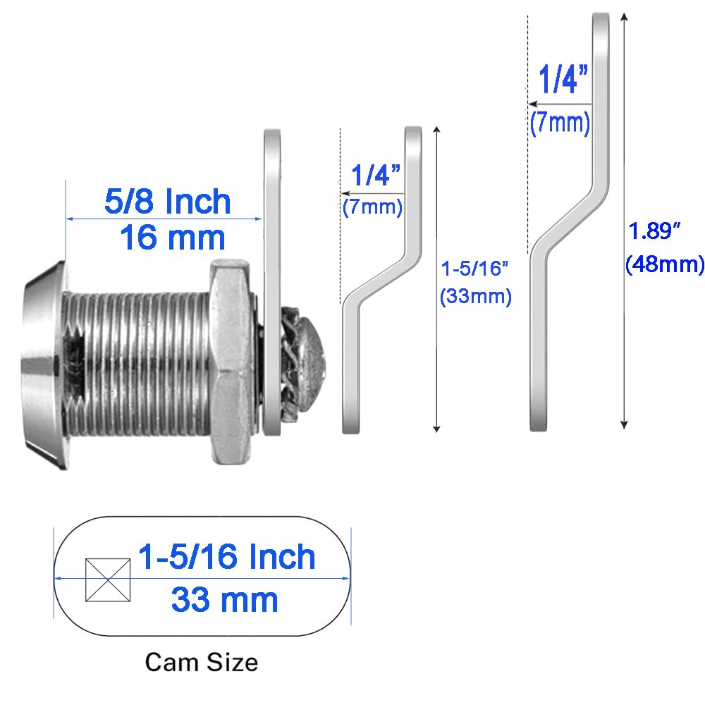5 Pack Keyed Alike Cabinet Cam Locks – 5/8 Inch Cylinder Cam Lock Set For Mailbox, Drawer, Toolbox & RV