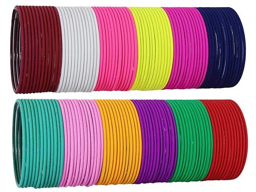Image of NMII Stylish Multi colour Metal Bangles set for women and Girls with Zari and Cutting Design | Fancy Multicolour Bangles for women | Metal Chudi Set For Women | Women's Bangles