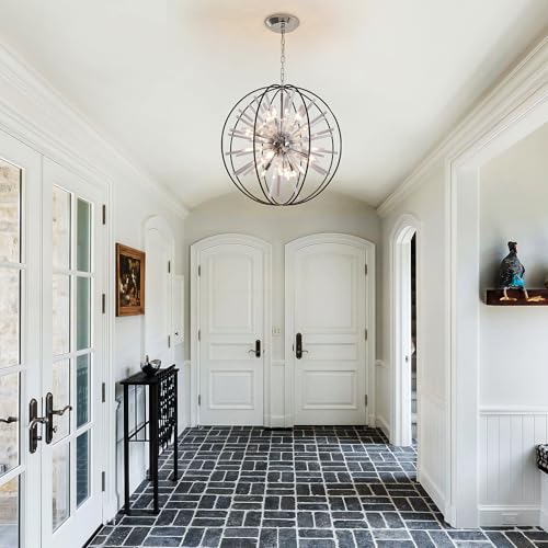 Vezzio 12-Light Black Crystal Sputnik Chandelier D27 Globe Modern Firework Ceiling Light Fixture for High Ceiling Foyer Entryway Stairway Dining Room Kitchen Island Bedroom
