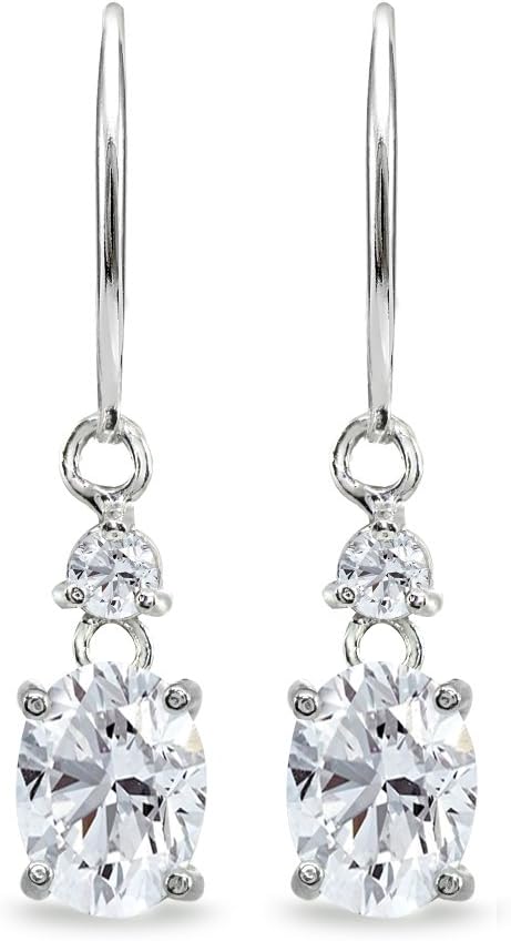 Sterling Silver Oval Genuine, Created or Synthetic Gemstone 8x6mm Leverback Dangle Earrings for Women