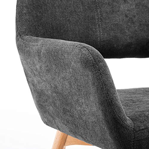 YEEFY Desk Chair No Wheels Vanity Chair Comfy Accent Chair for Living Dining Room Bedroom Home Office Mid Century Modern Upholstered Armchair with Wood Legs (Charcoal, 1) - Thumbnail 7