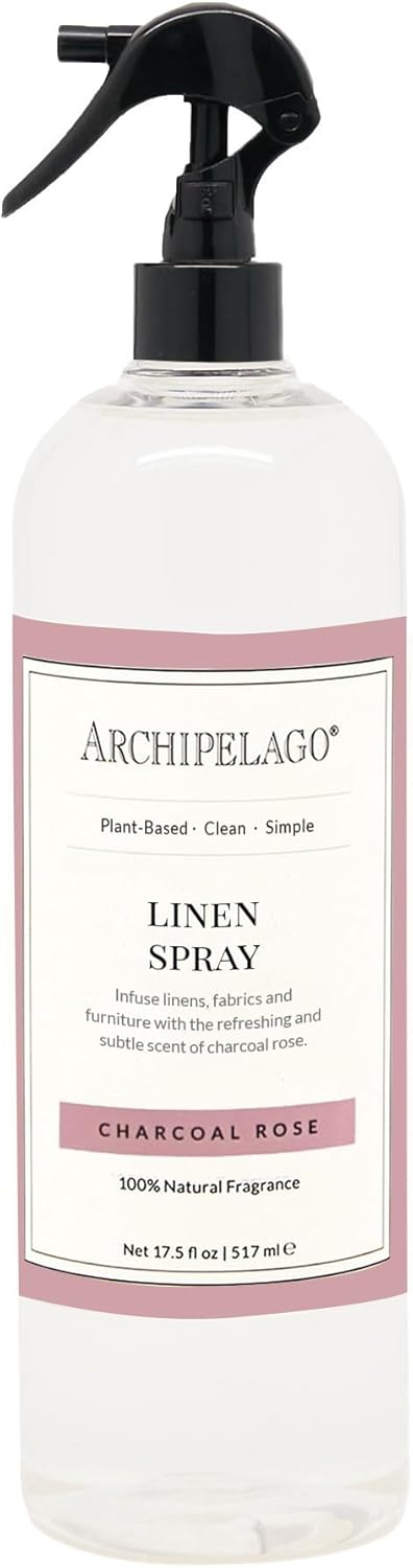 Archipelago Botanicals Charcoal Rose Linen Spray – Fabric & Room Freshener with Black Baccara Rose & Charcoal – Odor Eliminator for Room, Upholstery & Clothes – 17.5 fl oz
