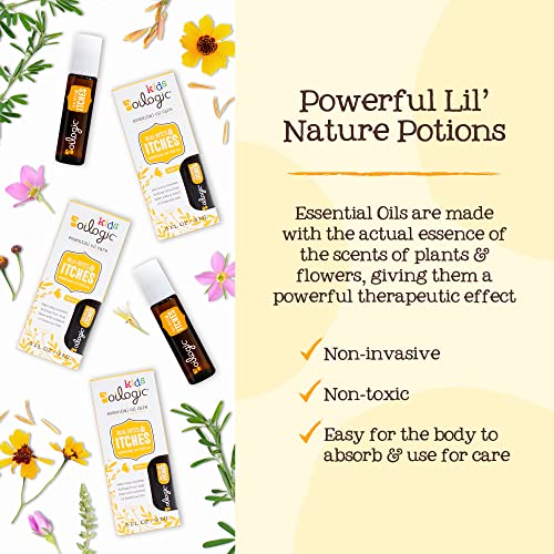 Oilogic Kids Bug Bites & Itches Roll-On Essential Oil - Gentle & Safe Aromatherapy Blend, 100% Pure Essential Oils (Tea Tree, Citronella & Spearmint Oil) Diluted With Castor & Jojoba Oil For Kids #TOP4