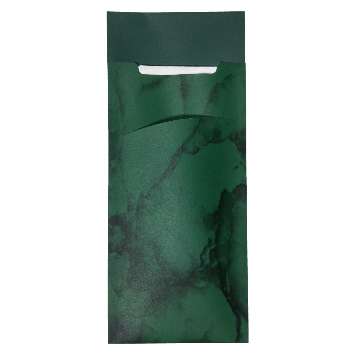 520 Bestecktaschen mit Serviette dunkelgrün marmoriert 20 cm
