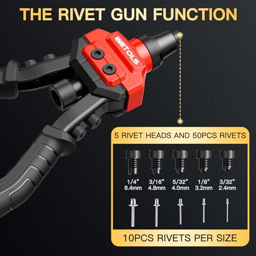 Image of WETOLS 3 in 1 Rivet Nut Tool, Rivet Gun, Reamer Set, Professional Rivet Gun Kit with 5 Rivet Heads and 6 Metric & SAE Mandrels, Hand Riveter Tool with 50 Rivets and 60 Rivet Nuts, Sturdy Case, WE-890