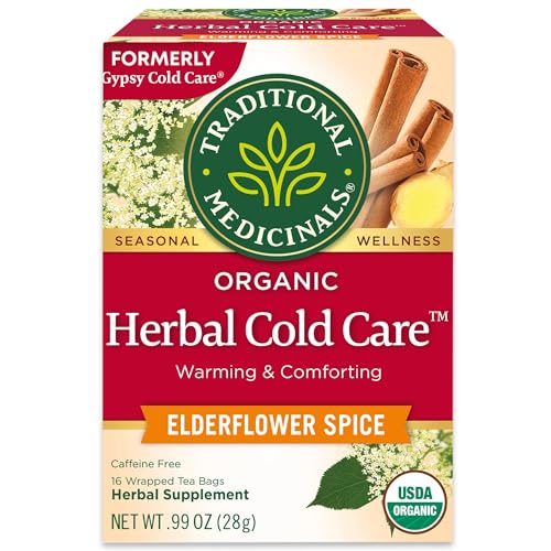 Traditional Medicinals Tea, Organic Herbal Cold Care, Providing Soothing Comfort, 16 Tea Bags