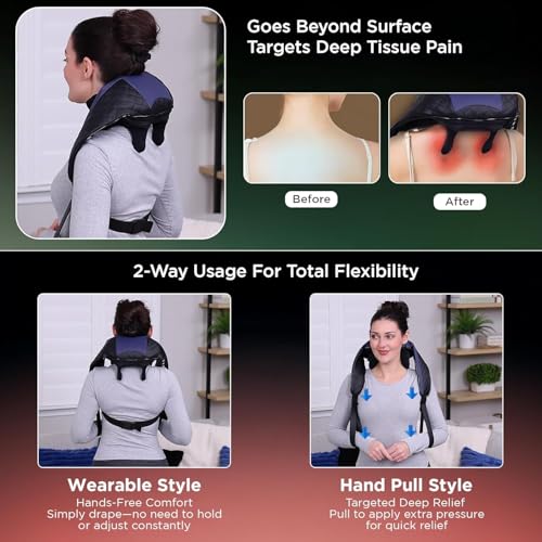 Image of Dr Physio USA 1048 Shiatsu Electric Neck and Back Massager Machine with Infrared Kneading Nodes for Cervical Neck, Shoulder, Back & Body Muscle Pain Relief