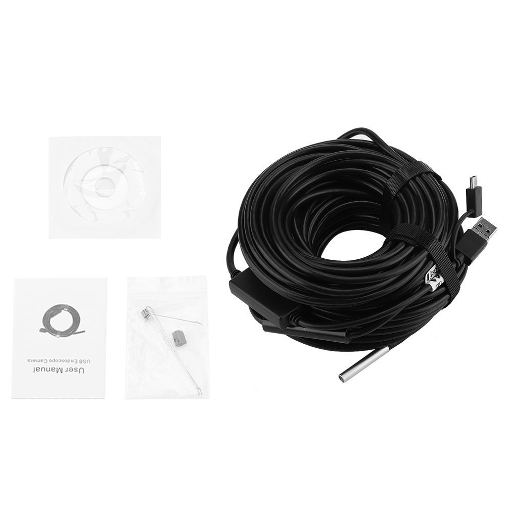Endoscopio USB HD 3 in 1, Endoscopio Fotocamera di Ispezione Impermeabile, Regolabile 20 Metri Snake USB Cavo, 720p Megapixel HD,con 6 Luce LED