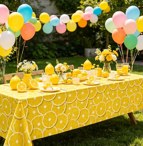 Image of 4 Pack Lemon Tablecloth Lemons Summer Party Tablecover Rectangle Table Cover 51 x 86 inch Yellow Lemonade Disposable for Lemon Theme Birthday Party Wedding Shower Supplies Lemonade Table Decorations