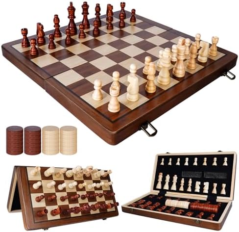 Echecs en Bois, ajedrez - Juego de ajedrez magnético 2 en 1 con t...