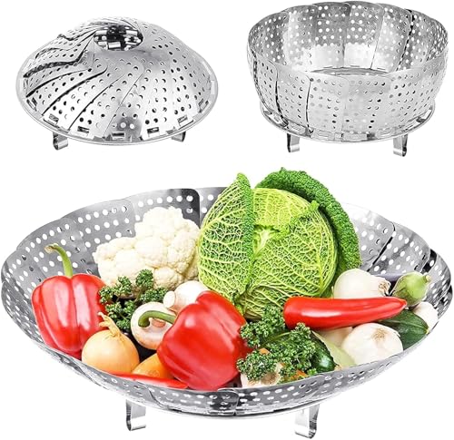 Image of Vegetable Steamer Basket, Premium Stainless Steel Veggie Steamer Basket - Folding Expandable Steamers to Fits Various Size Pot (Silver)