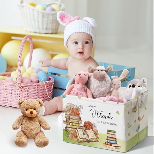 Image of Book Theme Foldable Storage Basket with Handles, Waterproof Fabric Organizer Boxes for Toy and Book Storage, Cube Box for Nursery and Study Room, Gifts for Boys and Girls, Cute Bookshelf Decor