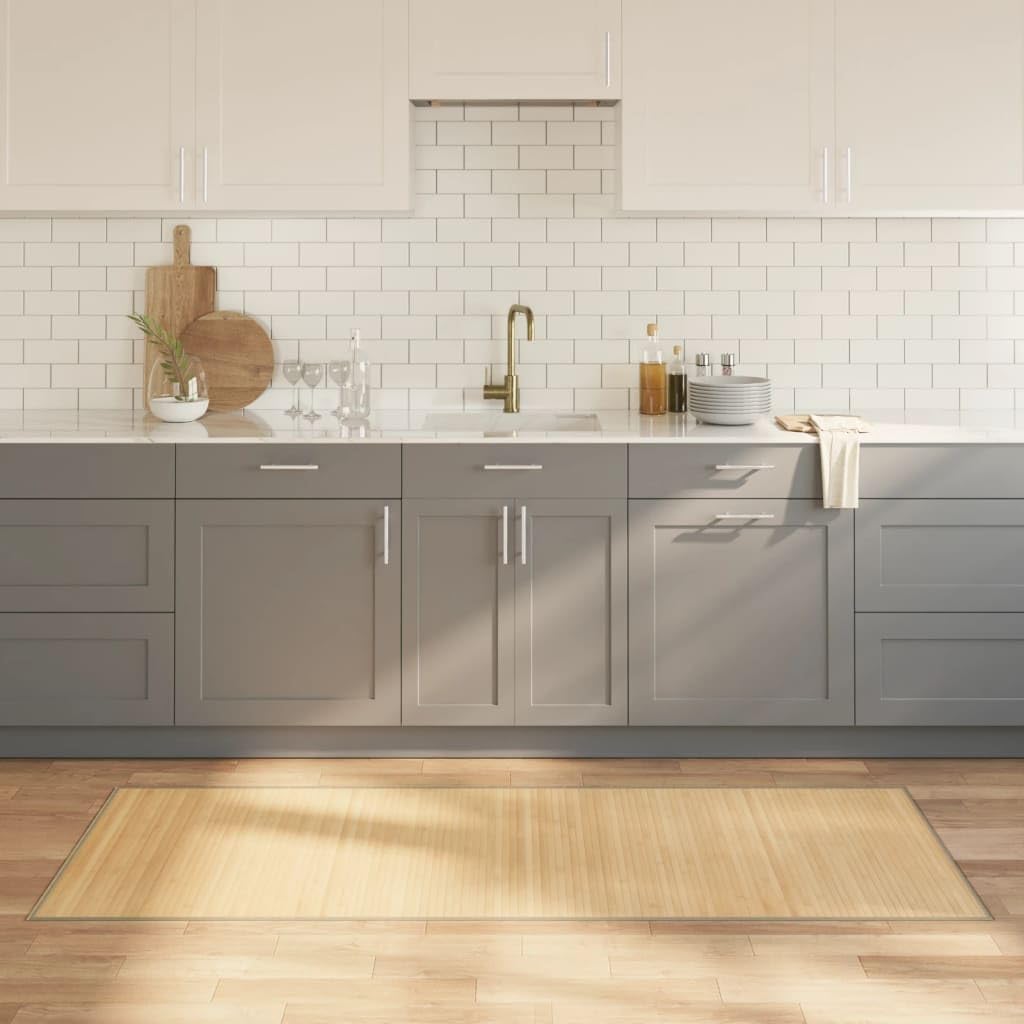 Bambusteppich 80x200 cm Teppich Rechteckig aus Bambus Naturfarben Rutschfester Läufer für Wohnzimmer Küche Flur und Esszimmer Natürlicher Holzteppich Helles Naturholz