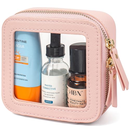 Image of Sunscreen Makeup Bags for Beach, TSA Approved Toiletry Bag with Zipper,Mini Clear Comestic Bag Car Organizer Travel Size Toiletries Travel Essentials Pink Car Accessories For Women (Mini-Pink)
