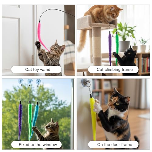 Larrel 16 Stück Katzenangel Stabil, Katzenangel Anhänger Katzenspielzeug Angel Interaktives Spielzeug für Katzen Federspielzeug für Katzen Spielangel Anhänger Katzenspielzeug Mit Federn Set(8 Farben)