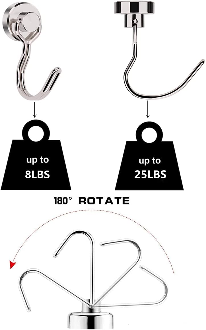 Harmiey Magnetic Hooks Heavy Duty for Hanging 25LB ​Strong Magnet with Hook for Hanging, Magnetic Hanger for Toolbox, Cruise, BBQ Grill Tools, Coat and Storage(10PACK) : Everything Else