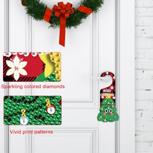 Image of AiYuanzsh Christmas Diamond Painting Door Sign Kit - 5D Special Shaped Drill, No Assembly Needed, Ready to Hang Holiday Crystal Art Door Decoration for Home Wall Window Gift