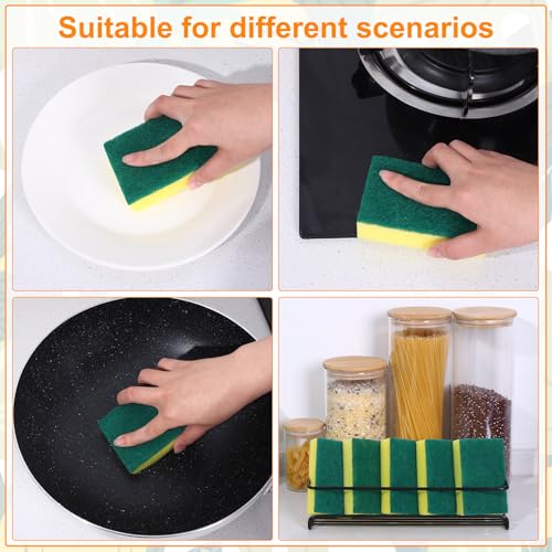 Image of 50 Pcs Individually Wrapped Sponges for Airbnb Apartment Green | Uncompressed Non Scratch Scrouing Sponges for Household Cleaning Dishes Kitchen Car Bike