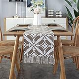 Camino de Mesa Cortijo, Algodón Lino Vintage Manteles con Hecho a Mano Borla para Rústico Banquetes Decoración de Mesa-A-32X220cm(12.5X86in)