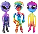 Novelty Treasures Colorful UFO Alien Inflate 3 Pack Space Galaxy Tie Dye Rainbow Party Decorations