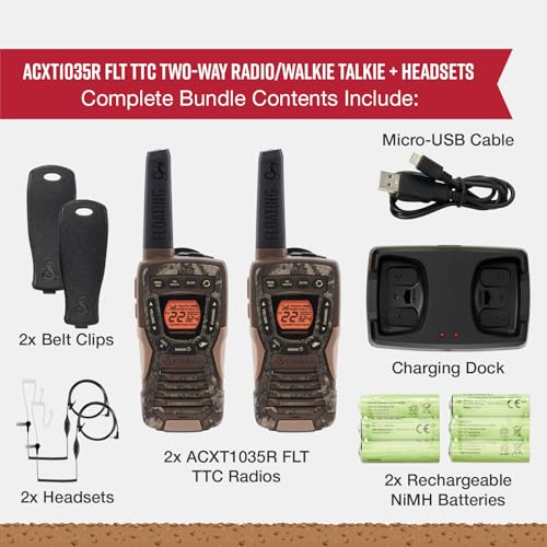 Image of Cobra ACXT1035R FLT TTC Floating and Waterproof Walkie Talkies for Adults with Compatible Cobra Surveillance Headset: Rechargeable, 22 Channels, Long-Range, 2 Two-Way Radios, 2 Headsets